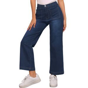 High Waisted Straight Leg Jeans Buttoned Loose Denim Pants Black Blue